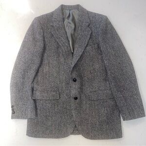 Vtg Harris Tweed Mens Blazer Gray Black Sz40R Scottish wool Taylored in USA